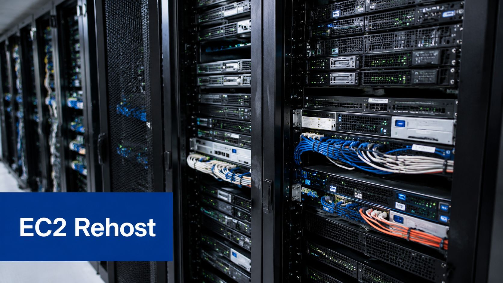 A server room with rows of racks containing high-performance hardware for data center and cloud infrastructure.
